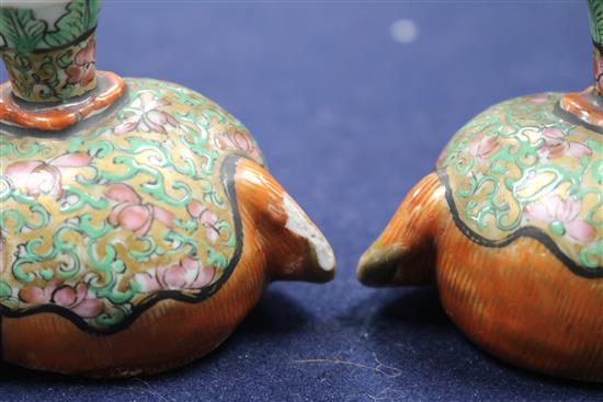 A pair of Canton porcelain shi shi, 4.75in.